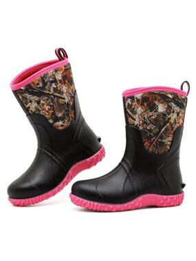 Women's Mid-Calf Waterproof Rubber Rain Boots Anti-Slip Neoprene Insulated
